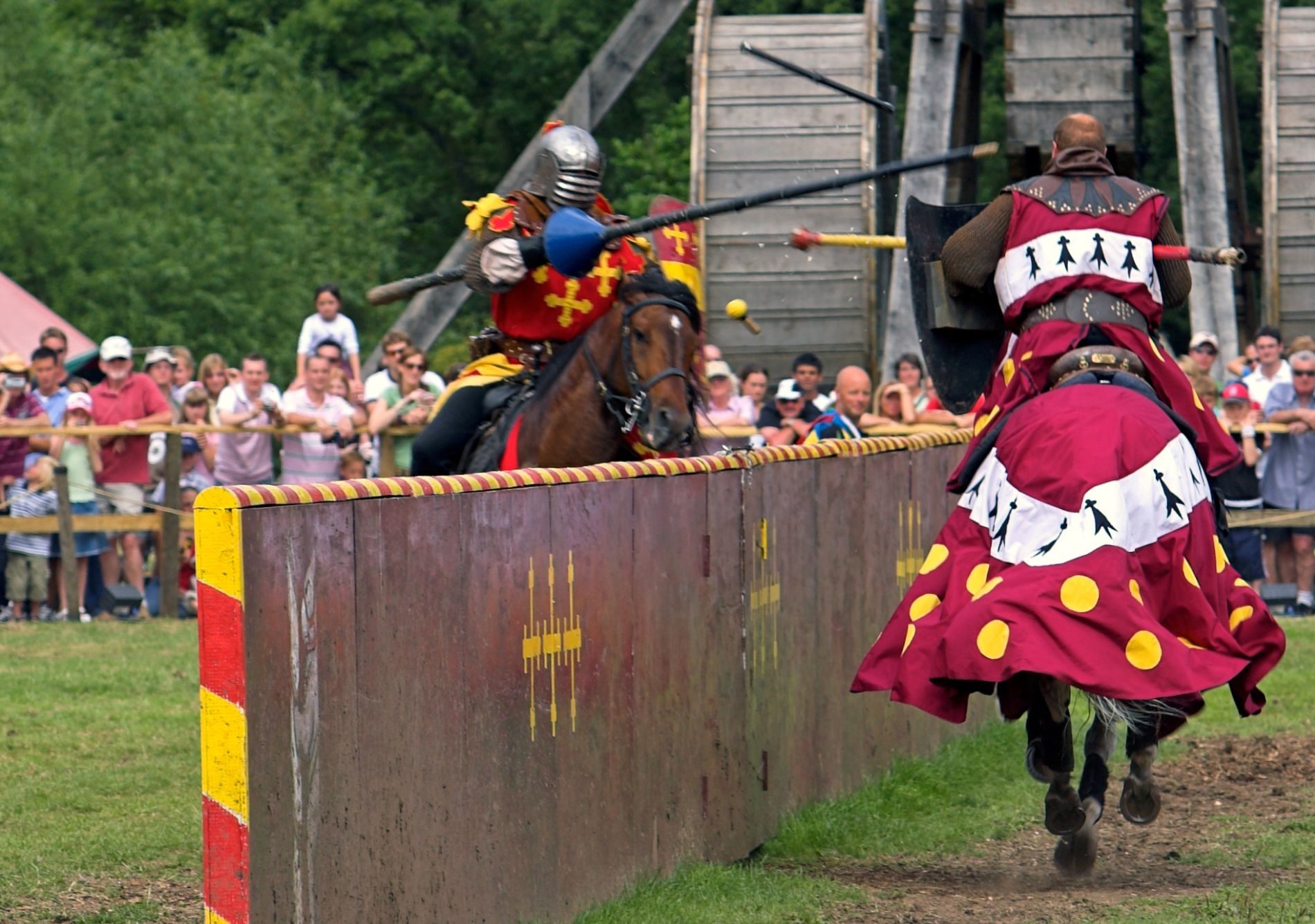 Two knights jousting at a medieval faire