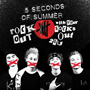 Banner for rock group 5 Seconds Of Summer Rock Out Album. Black and white photo of group with red X's over their mouths.