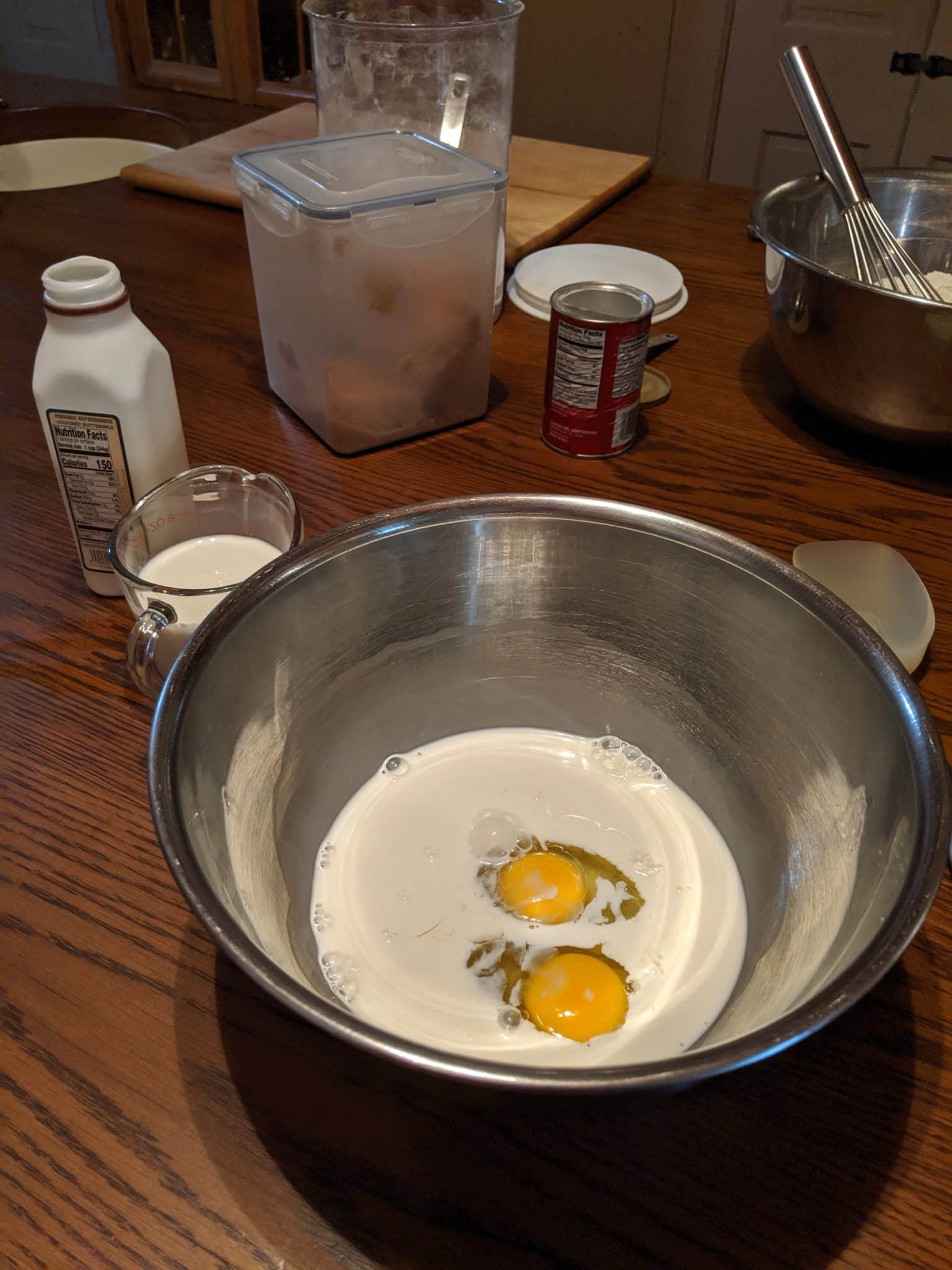 wet ingredients in a mixing bowl