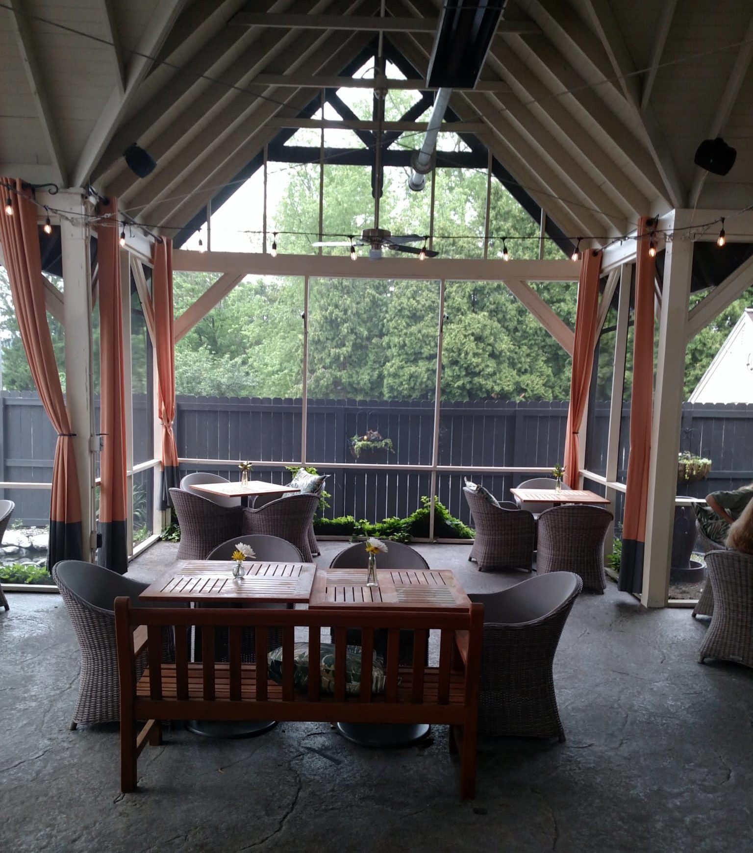 covered porch showing tables and chairs