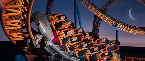 Photo of roller coaster at night at Hersheypark