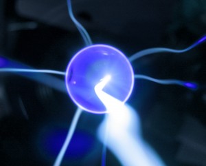 Color photo of blue ball and electricity